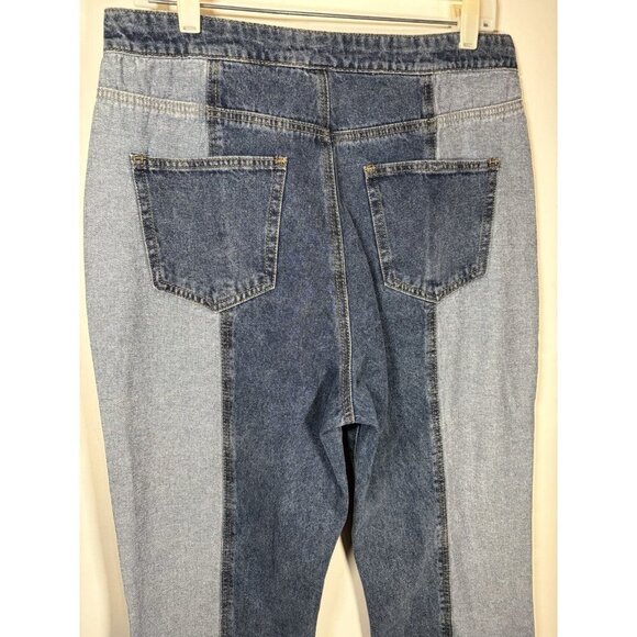 CIDER‎ Color Block Stripe Straight Leg Jeans Shirt Collar Fold Front Waist Large - Picture 5 of 6